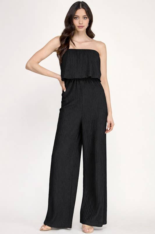 Crinkle Wide-Leg Jumpsuit - Black