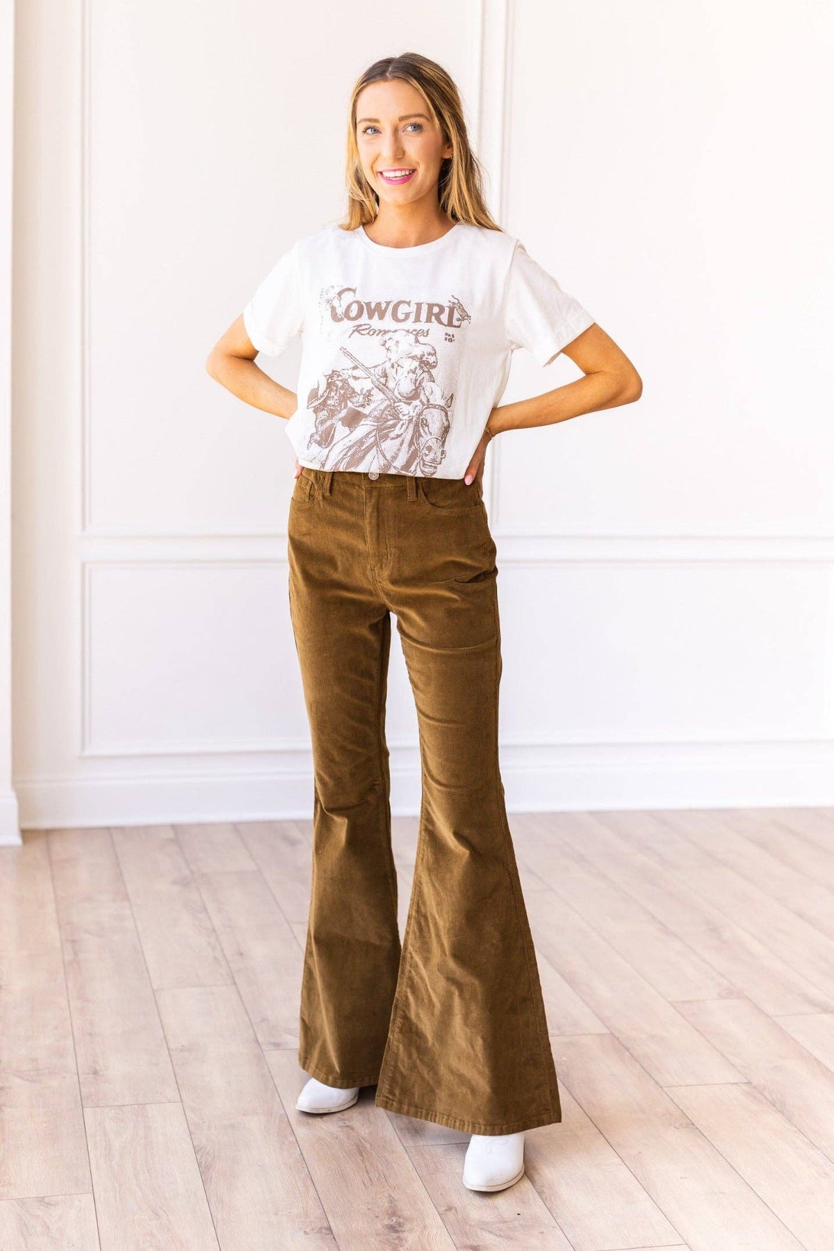 Olive Corduroy Flare Pants