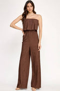 Crinkle Wide-Leg Jumpsuit - Espresso