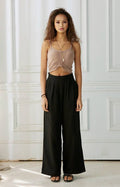 Cotton Smocked Wide-Leg Pants - Black