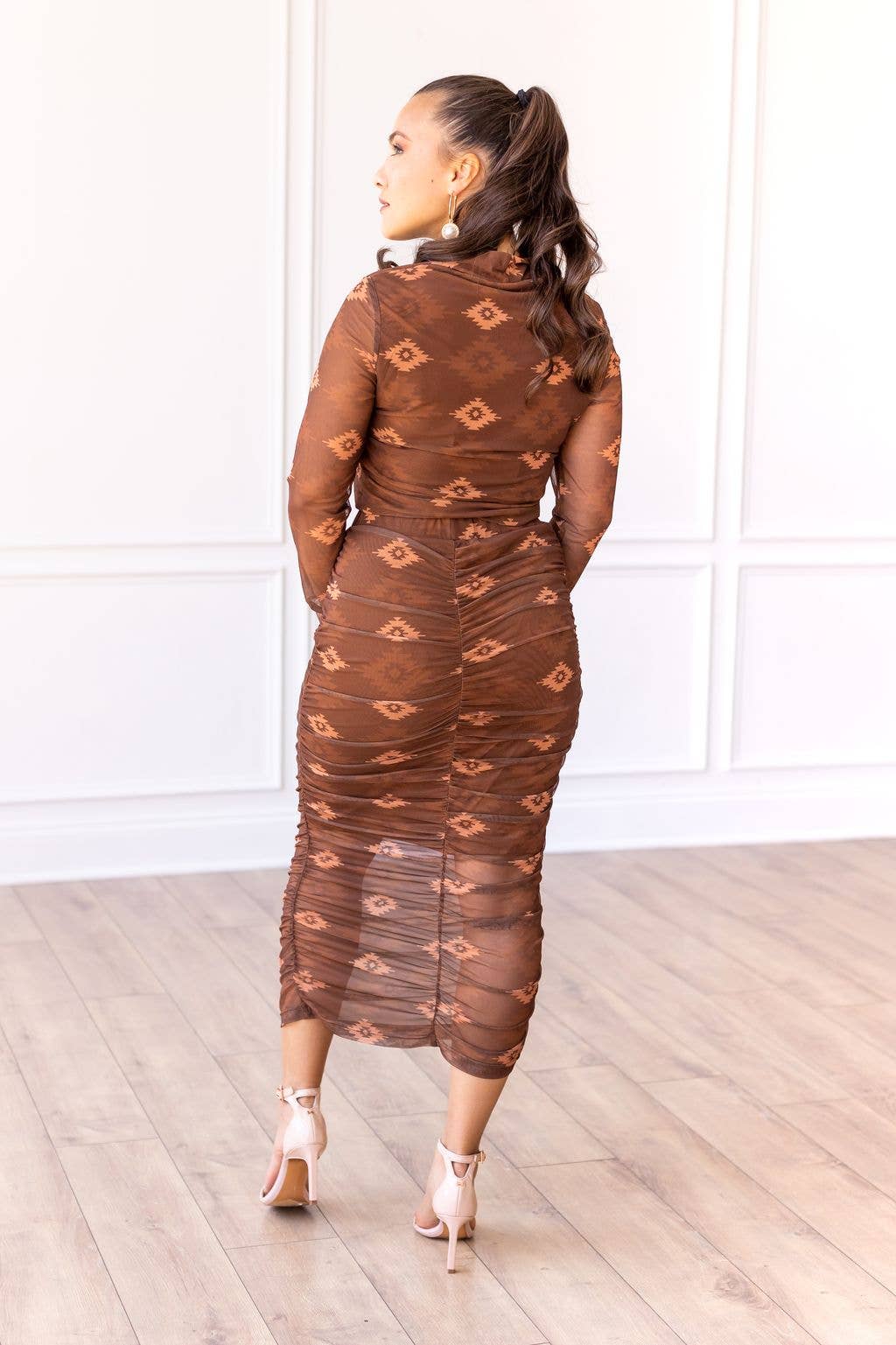 Southwestern Aztec Mesh Midi Skirt