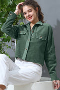 Cropped Long Sleeve Shacket - Olive