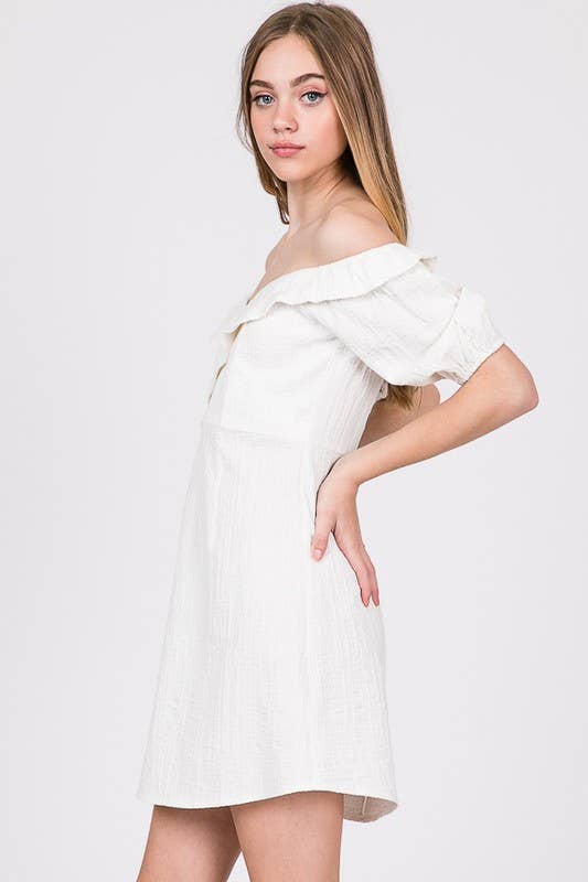 Off-Shoulder Mini Dress – White
