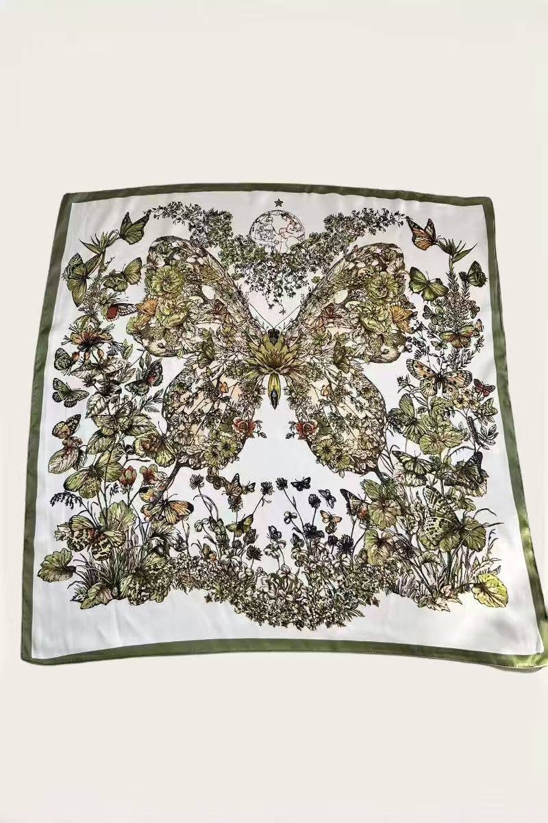 Floral Butterfly Bandana - Olive
