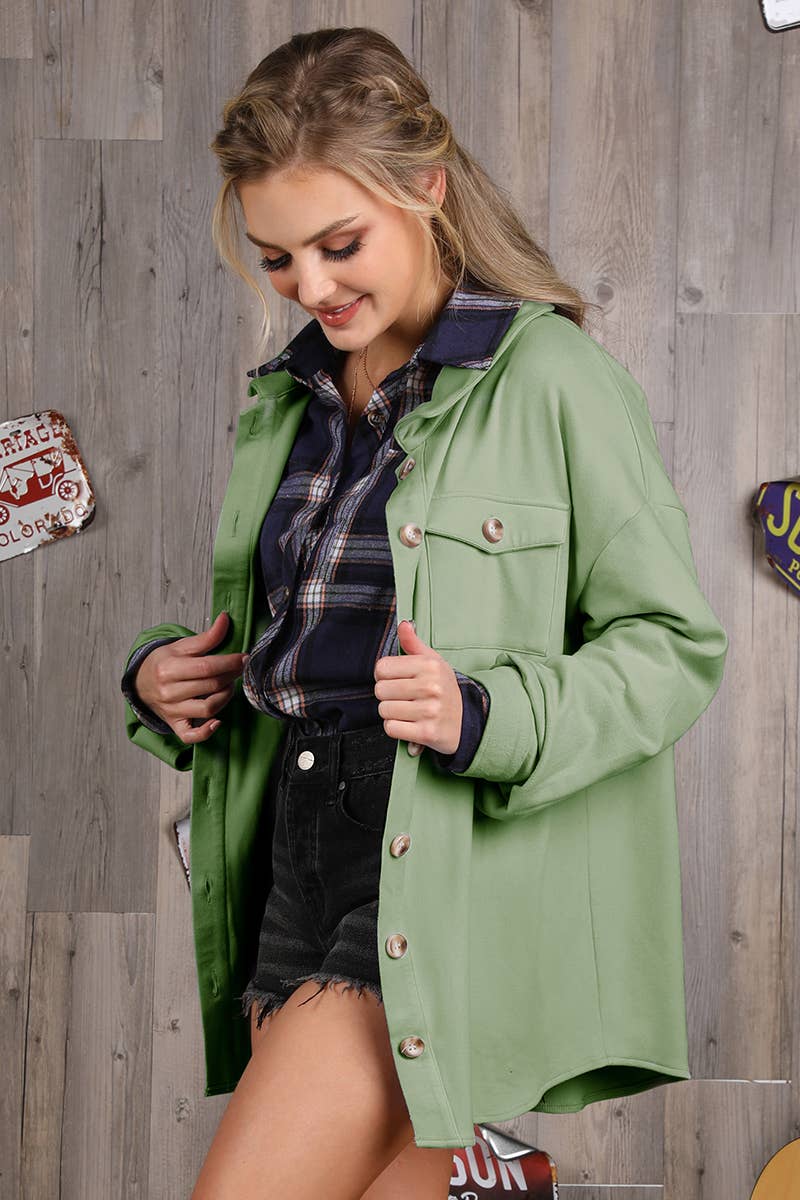 Soft & Warm Button-Down Shacket - Sage