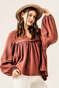 Boho Cotton Gauze Tunic Top - Pecan Brown