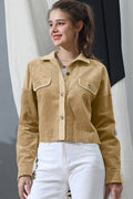 Cropped Long Sleeve Shacket - Camel